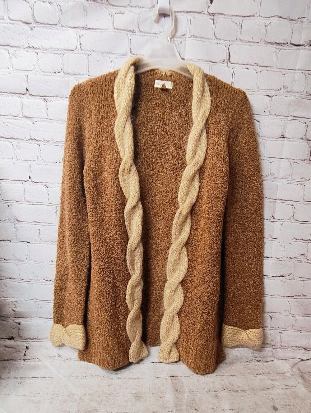Sleeping on Snow Boucle Knit Long M Cardigan Cable Fairy Boho Mohair Sweater